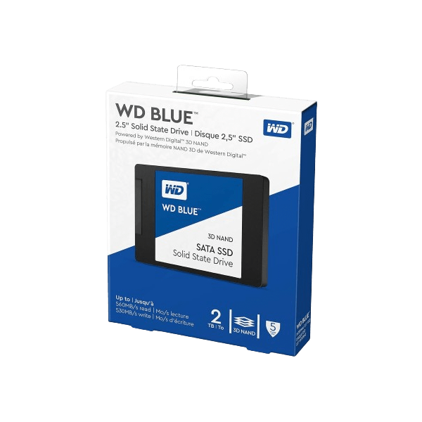 Western Digital 2TB WD Blue 3D NAND Internal PC SSD - SATA III 6 Gb/s,  2.5/7mm, Up to 560 MB/s - WDS200T2B0A, Solid State Hard Drive