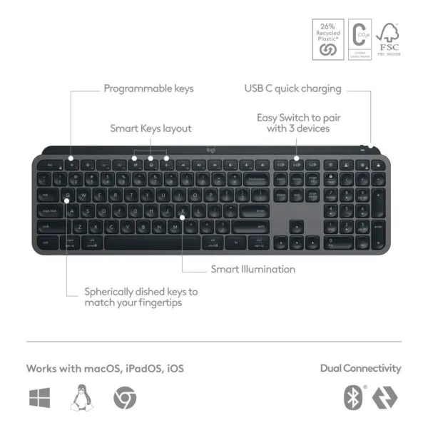 Logitech Mx Keys Advanced Illuminated Wireless Keyboard - Image 3