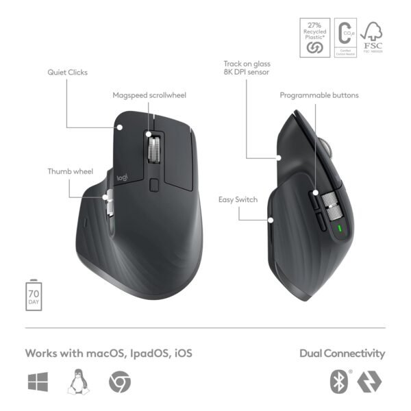 Logitech MX Keys S Combo - Performance Wireless Keyboard and Mouse with Palm Rest - Image 3