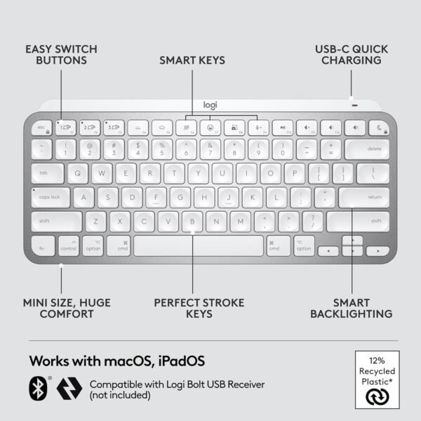 Logitech MX Keys Mini for Mac Minimalist Wireless Illuminated Keyboard - Image 3