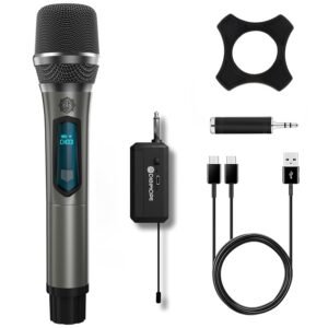 DIGIMORE D-340 Wireless Microphone with Display, 160ft Range, Type-C Charging, 6H Battery, 2400MHz Cordless Mic for Singing, Parties & Events