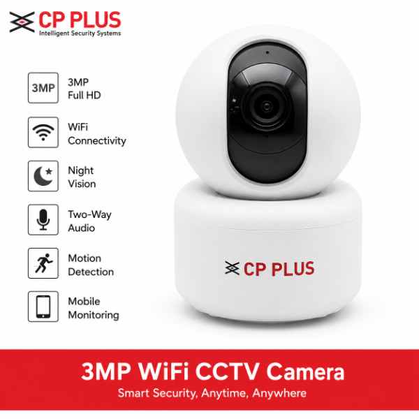 CP Plus 3MP WiFi CCTV Camera 360 Degree Home Security Camera with Motion Tracking Two Way Talk Night Vision CP-E35 - Image 4