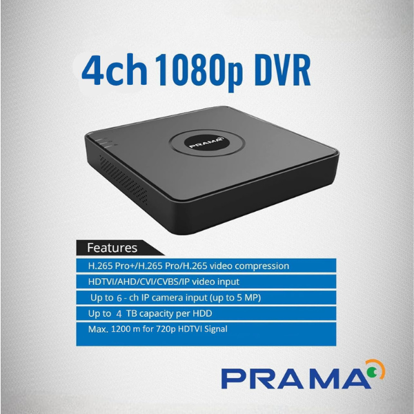 Prama 4 Channel DVR PT-DR1A04G-K1 HD TVI Digital Video Recorder for CCTV Security Camera System - Image 4