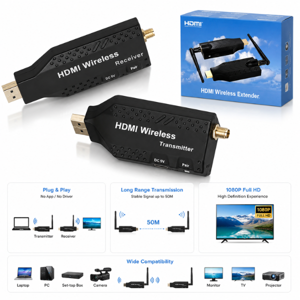 Wireless HDMI Transmitter and Receiver 50M 1080P HDMI Extender for TV Projector Laptop PC Plug and Play - Image 2