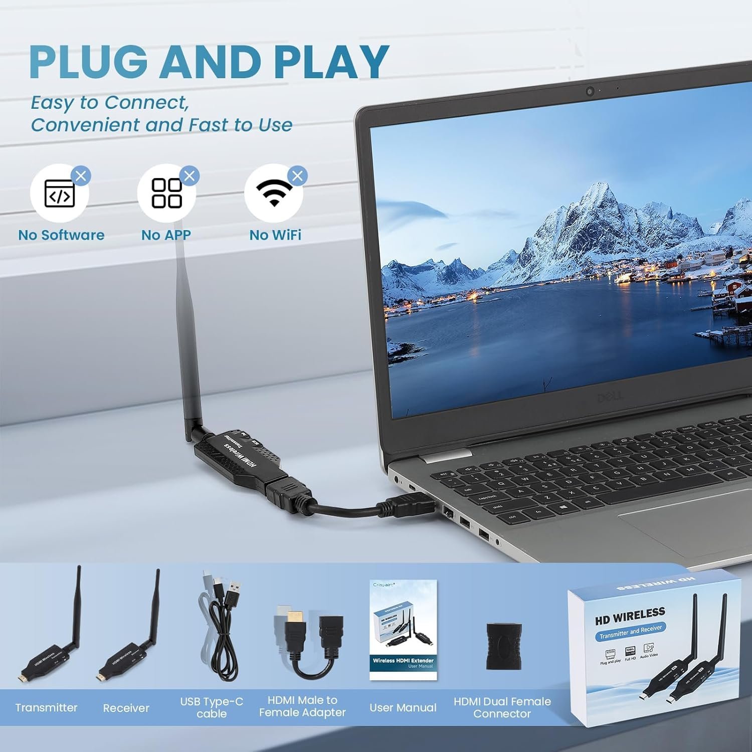 Wireless HDMI Transmitter and Receiver 50M 1080P HDMI Extender for TV Projector Laptop PC Plug and Play - Image 5