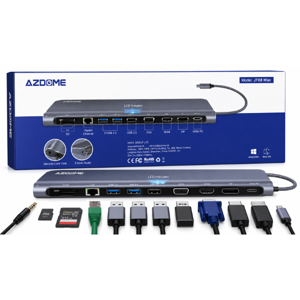 USB C Hub AZDOME 11-in-1 Type-C Adapter with HDMI, USB 3.0, PD & Card Reader