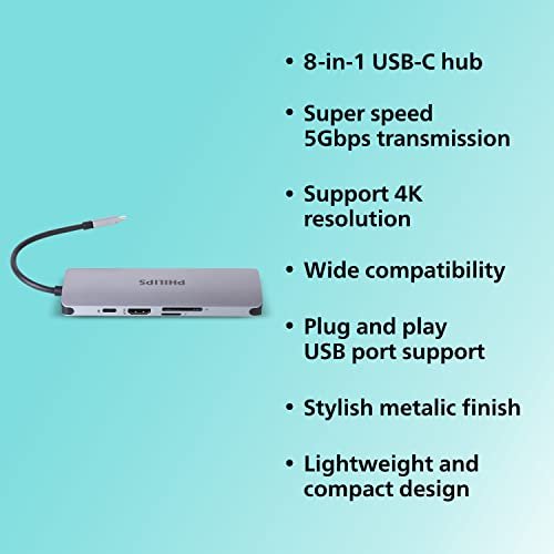Philips 8-in-1 USB-C Hub 4K HDMI Ethernet 60W PD - Image 2