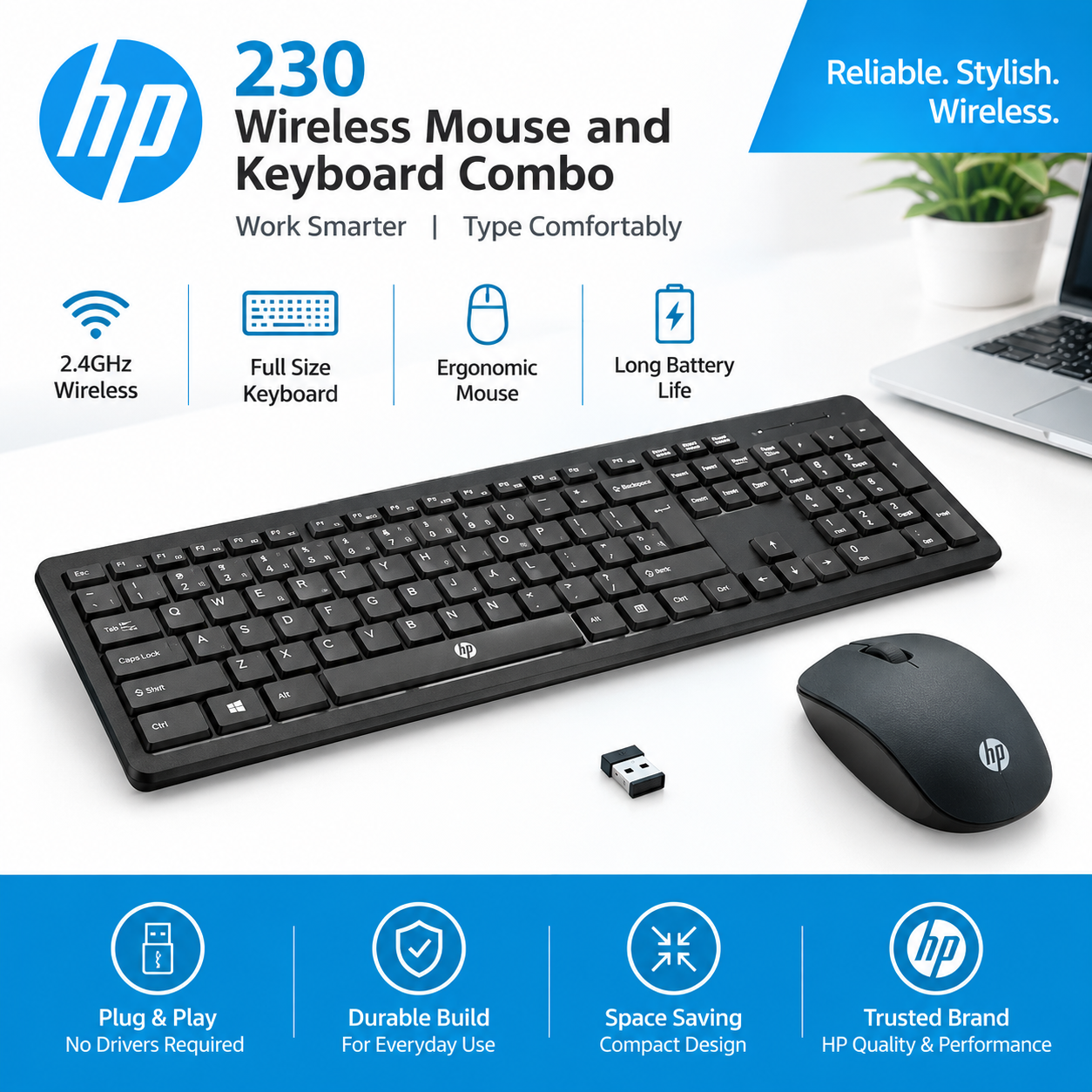HP 230 Wireless Keyboard and Mouse Combo | 2.4GHz Wireless - Image 2