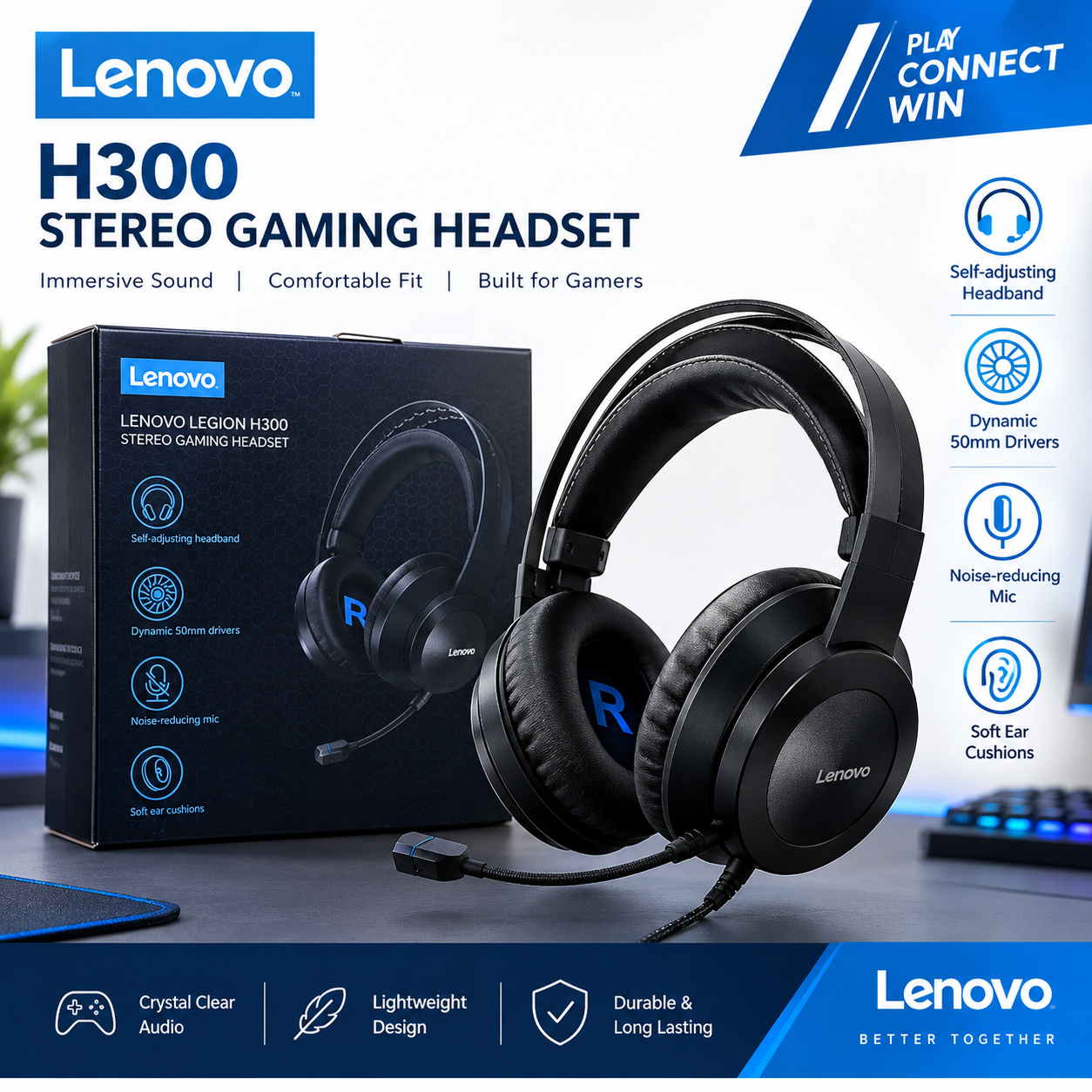Lenovo Legion H300 Stereo Gaming Headset with 50mm Drivers - Image 2