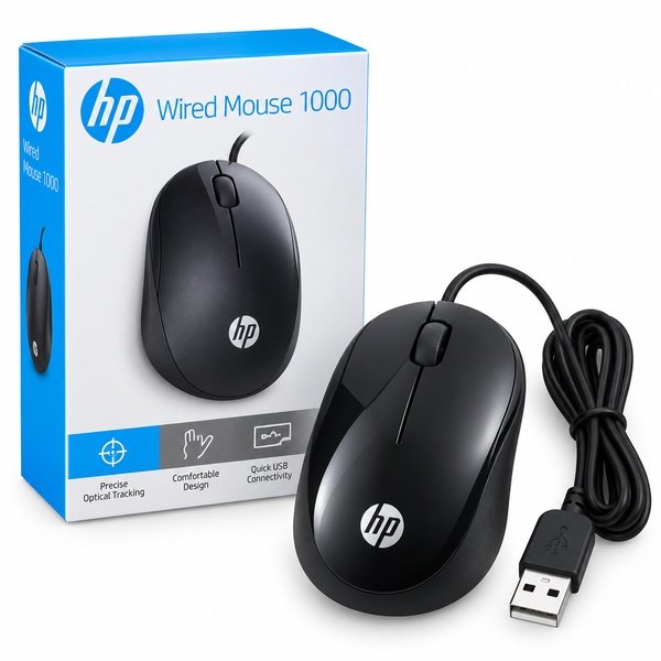 HP 1000 USB Wired Optical Mouse with 1000–1200 DPI and 1.5m Cable - Image 3