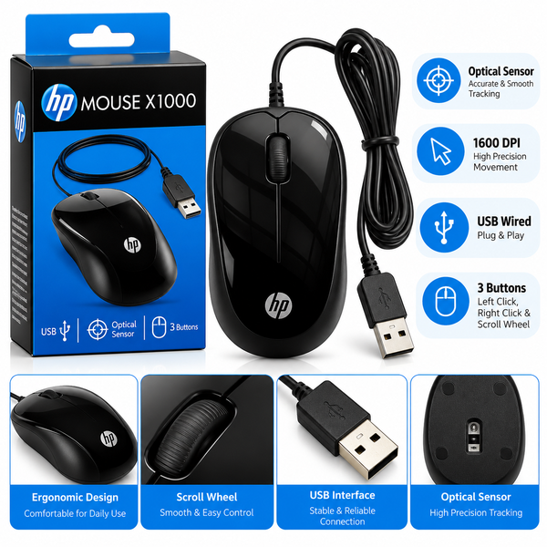 HP X1000 USB Wired Mouse with Optical Tracking for PC and Laptop - Image 3