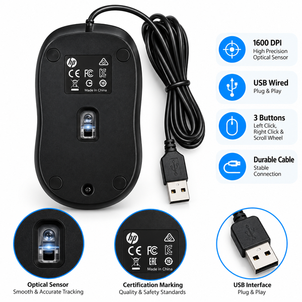 HP X1000 USB Wired Mouse with Optical Tracking for PC and Laptop - Image 2