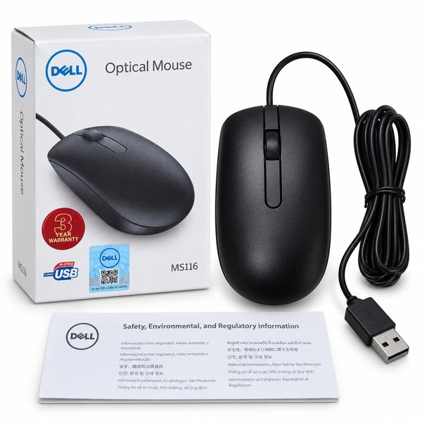 Dell MS116 Wired Optical Mouse with 1000 DPI LED Sensor - Image 3