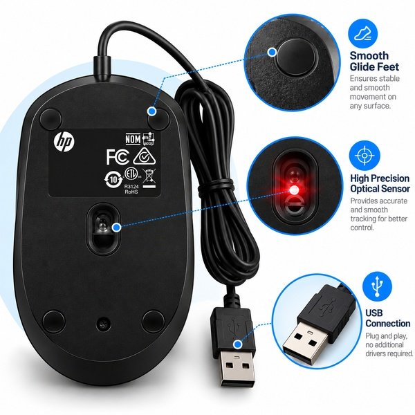 HP 150 Wired USB Mouse with 1600 DPI Optical Sensor - Image 2